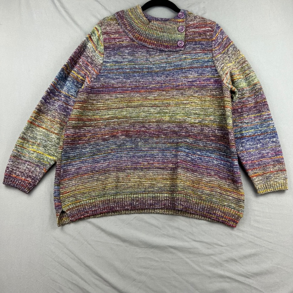 CJ Banks Sweater Womens XL Multi Space Dye Button Mock Neck Knit Pullover Good